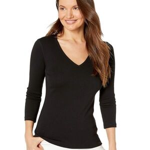 MEXX Black V-Neck 3/4 Sleeve Tee Size M EUC